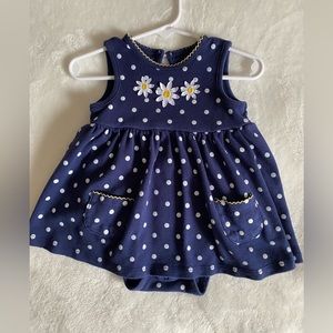 Little Me Navy/Polka Dot with Daisies adorable romper. SZ 12M